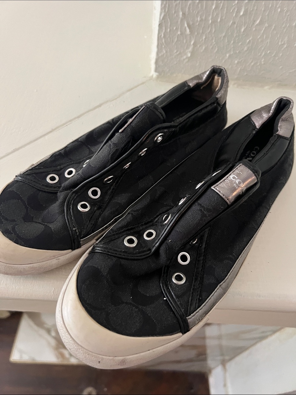 Coach Black Signature Slip-On Sneakers with Silver Accents